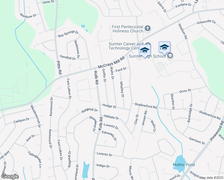 map of restaurants, bars, coffee shops, grocery stores, and more near 878 Watts Drive in Sumter