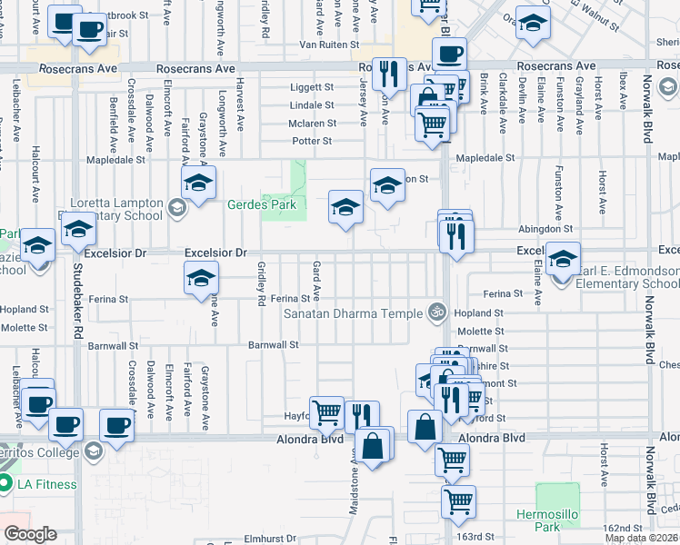 map of restaurants, bars, coffee shops, grocery stores, and more near 15024 Roseton Avenue in Norwalk