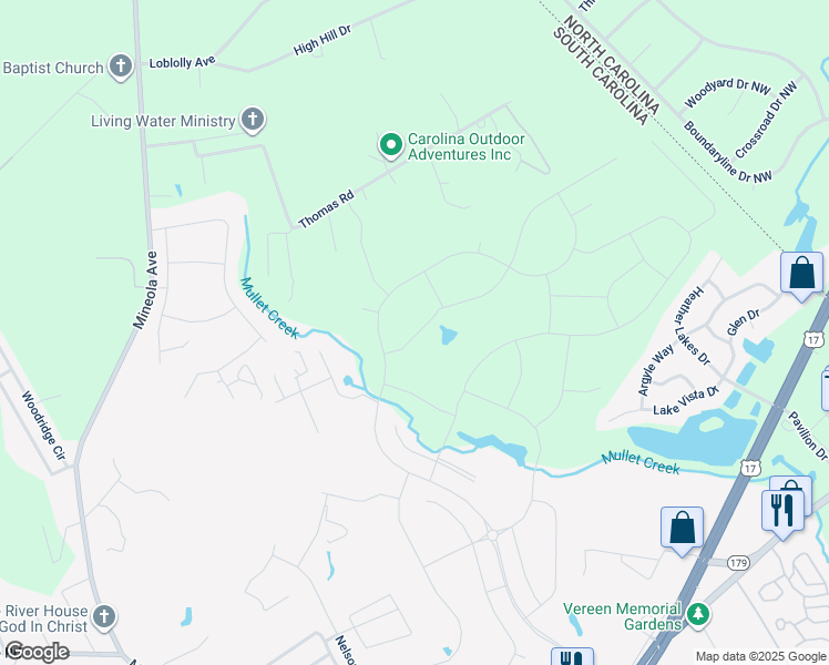 map of restaurants, bars, coffee shops, grocery stores, and more near 130 John T Court in Little River