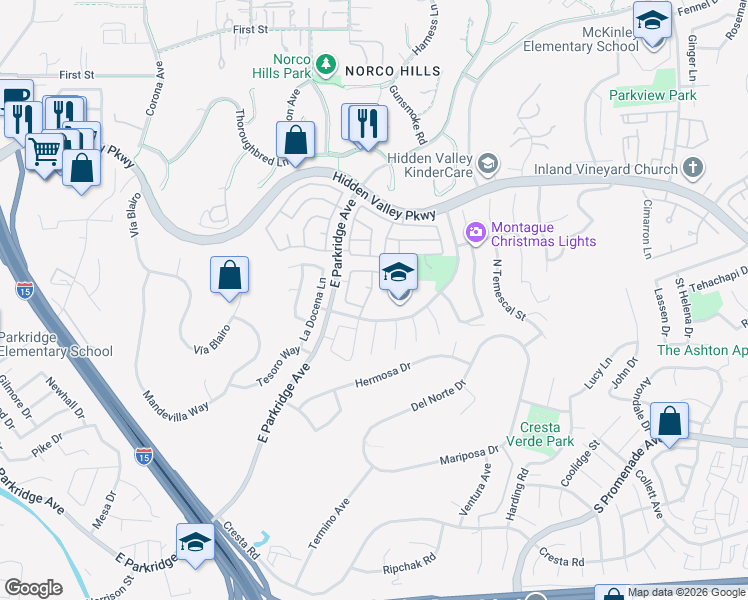 map of restaurants, bars, coffee shops, grocery stores, and more near 839 Allen Drive in Corona