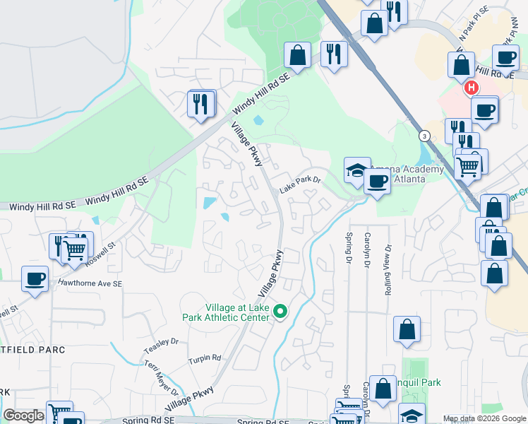 map of restaurants, bars, coffee shops, grocery stores, and more near 27 Little Silver Court in Smyrna