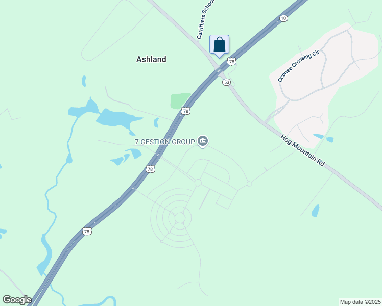 map of restaurants, bars, coffee shops, grocery stores, and more near 2993 Brookstone Crossing in Bogart