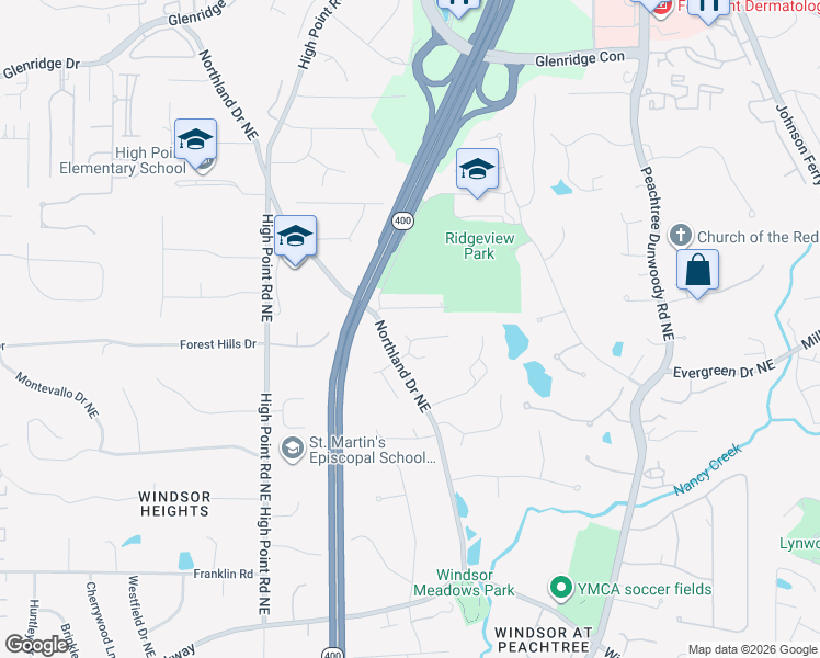 map of restaurants, bars, coffee shops, grocery stores, and more near 180 Morgan Farm Drive in Atlanta