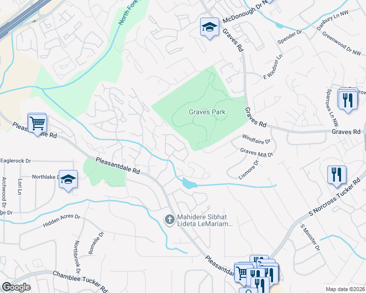 map of restaurants, bars, coffee shops, grocery stores, and more near 3957 Hancock Circle in Doraville