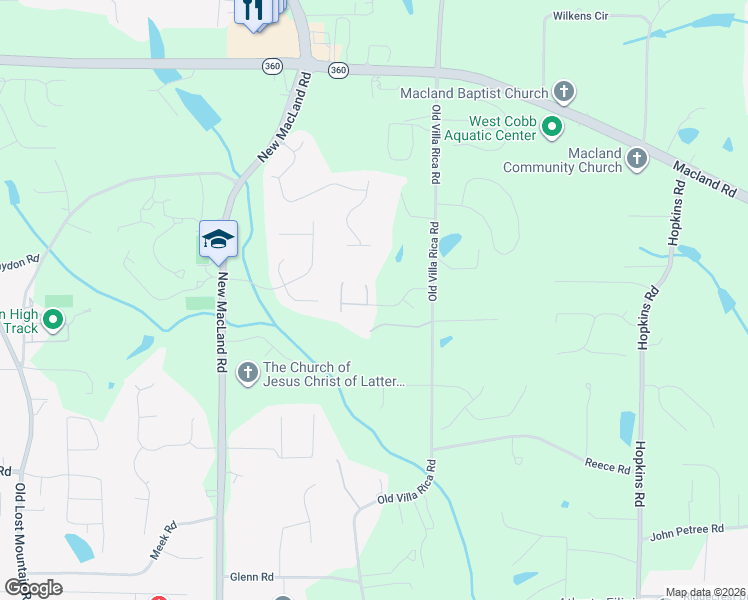 map of restaurants, bars, coffee shops, grocery stores, and more near 3977 Hemingway Drive in Powder Springs