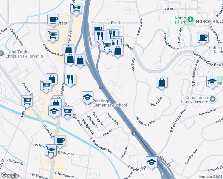 map of restaurants, bars, coffee shops, grocery stores, and more near 822 Corona Ave in Corona