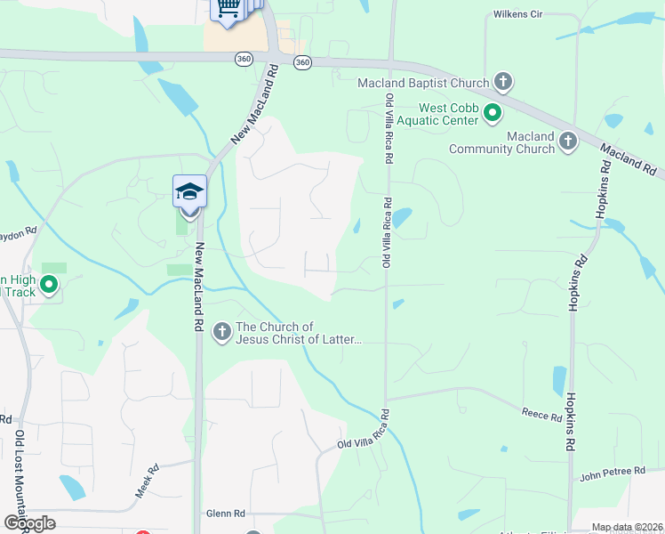 map of restaurants, bars, coffee shops, grocery stores, and more near 3977 Hemingway Drive in Powder Springs