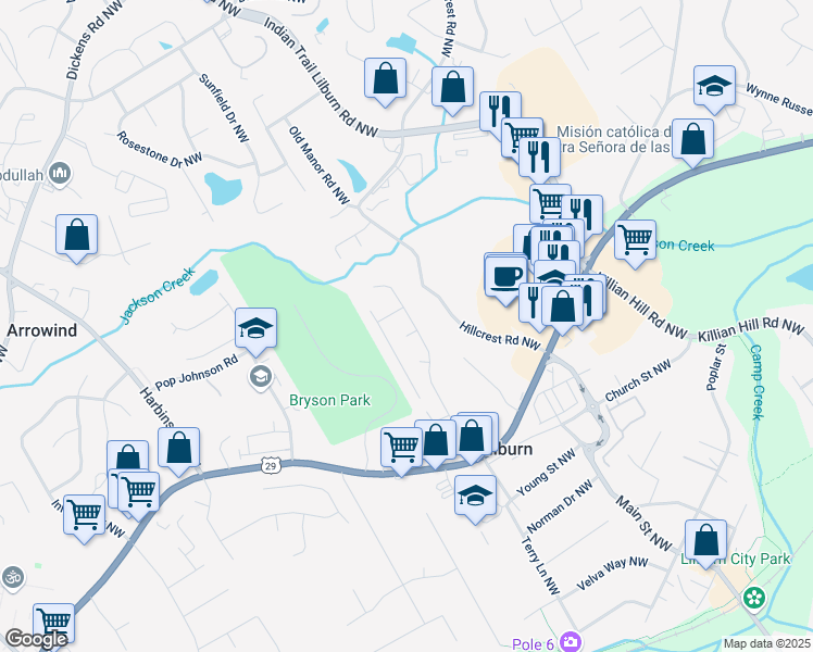 map of restaurants, bars, coffee shops, grocery stores, and more near 464 Holly Ridge Drive Northwest in Lilburn