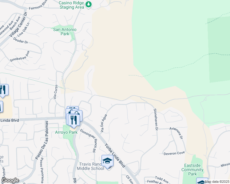 map of restaurants, bars, coffee shops, grocery stores, and more near North Ridgeline Road in Orange