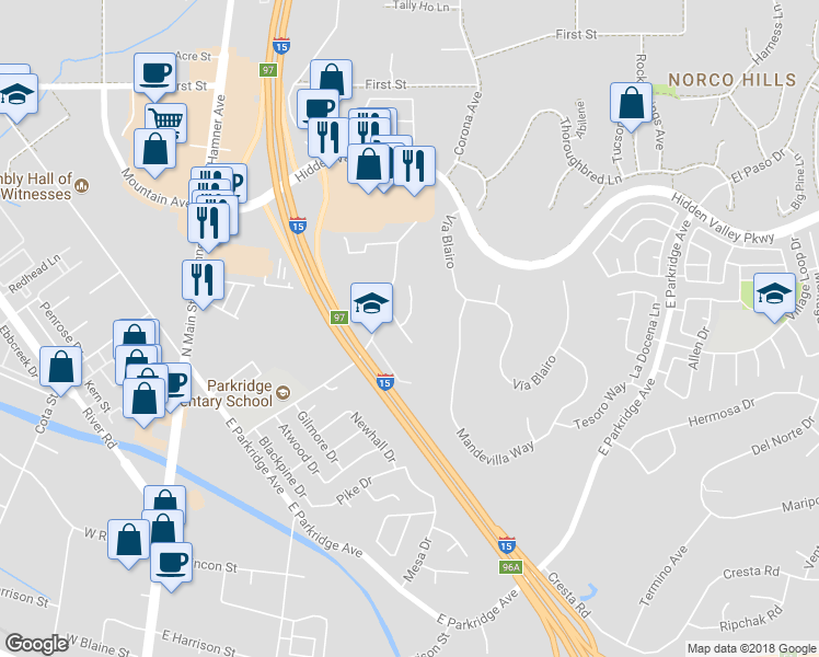 map of restaurants, bars, coffee shops, grocery stores, and more near 809 Ringdahl Circle in Corona