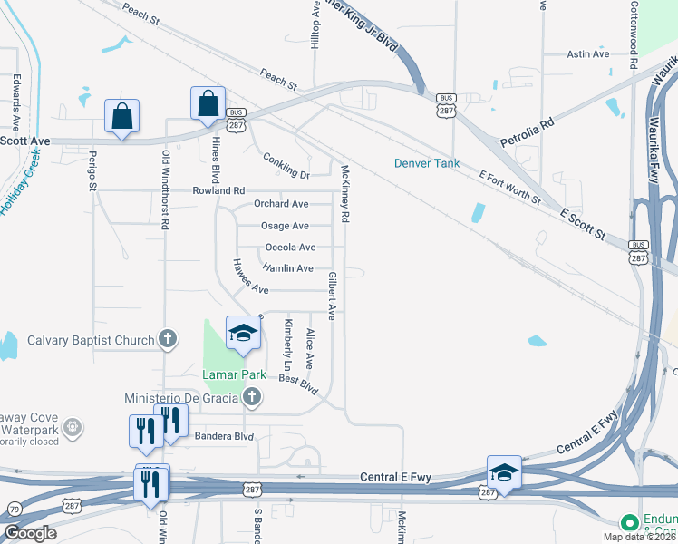 map of restaurants, bars, coffee shops, grocery stores, and more near 2013 Gilbert Avenue in Wichita Falls