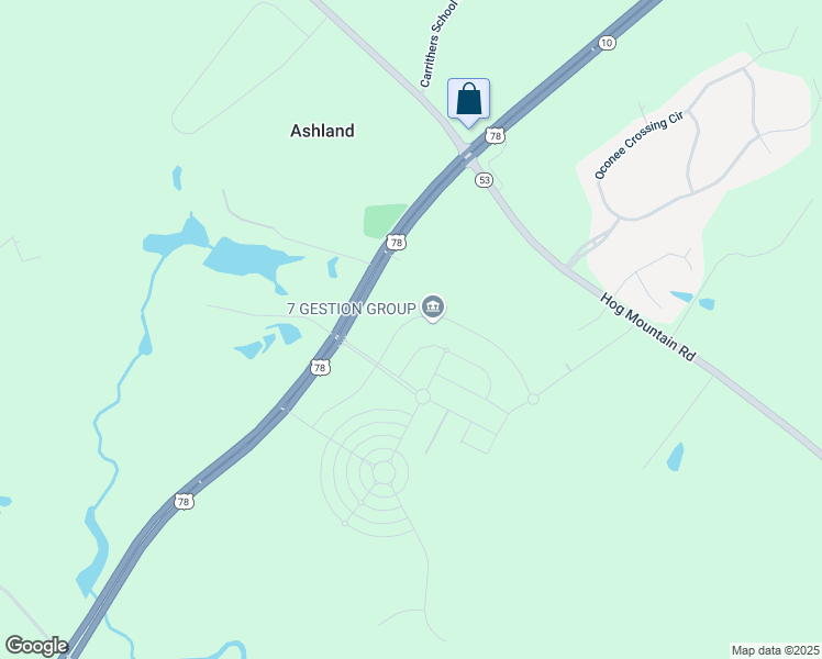 map of restaurants, bars, coffee shops, grocery stores, and more near 2903 Brookstone Crossing in Bogart