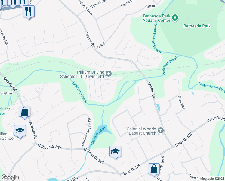 map of restaurants, bars, coffee shops, grocery stores, and more near 3860 Safehaven Drive in Lawrenceville