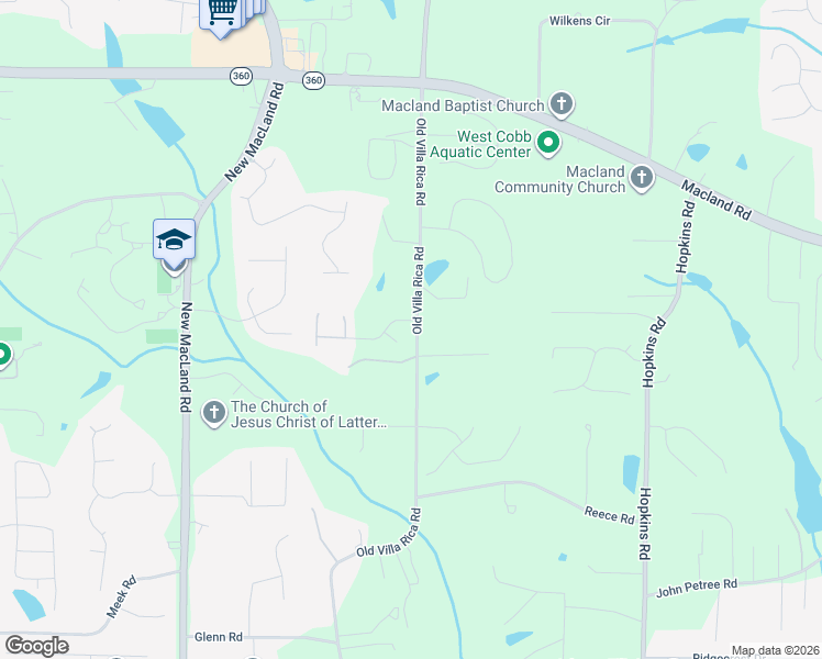 map of restaurants, bars, coffee shops, grocery stores, and more near 3905 Hemingway Drive in Powder Springs