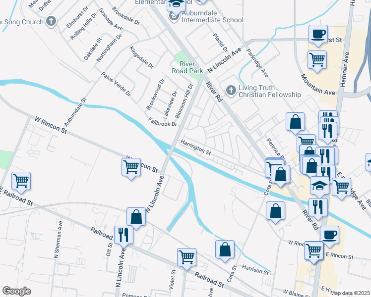 map of restaurants, bars, coffee shops, grocery stores, and more near 1014 Savi Drive in Corona