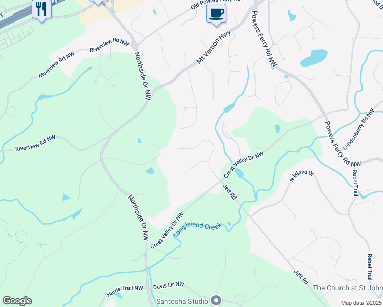 map of restaurants, bars, coffee shops, grocery stores, and more near 5120 Jett Forest Trail Northwest in Sandy Springs