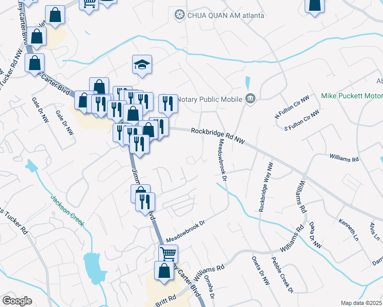 map of restaurants, bars, coffee shops, grocery stores, and more near 897 Redwood Drive Northwest in Norcross
