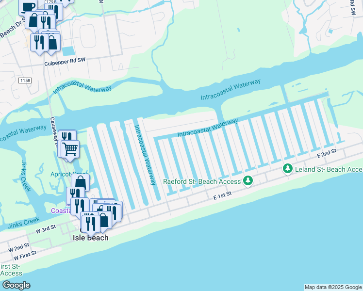 map of restaurants, bars, coffee shops, grocery stores, and more near 43 Scotland St in Ocean Isle Beach