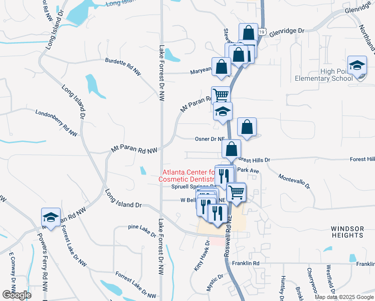 map of restaurants, bars, coffee shops, grocery stores, and more near 5490 Chemin De Vie Northeast in Sandy Springs