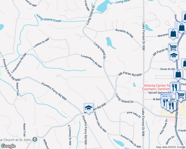 map of restaurants, bars, coffee shops, grocery stores, and more near 265 Tara Trail Northwest in Atlanta