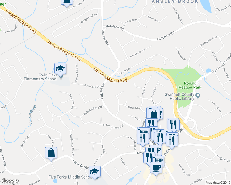 map of restaurants, bars, coffee shops, grocery stores, and more near 3051 Deanna Way Southwest in Lawrenceville