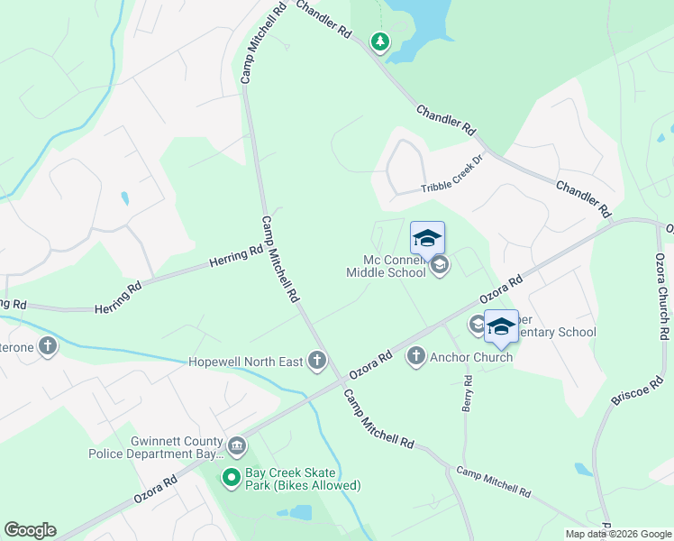 map of restaurants, bars, coffee shops, grocery stores, and more near 2586 Camp Mitchell Road in Grayson
