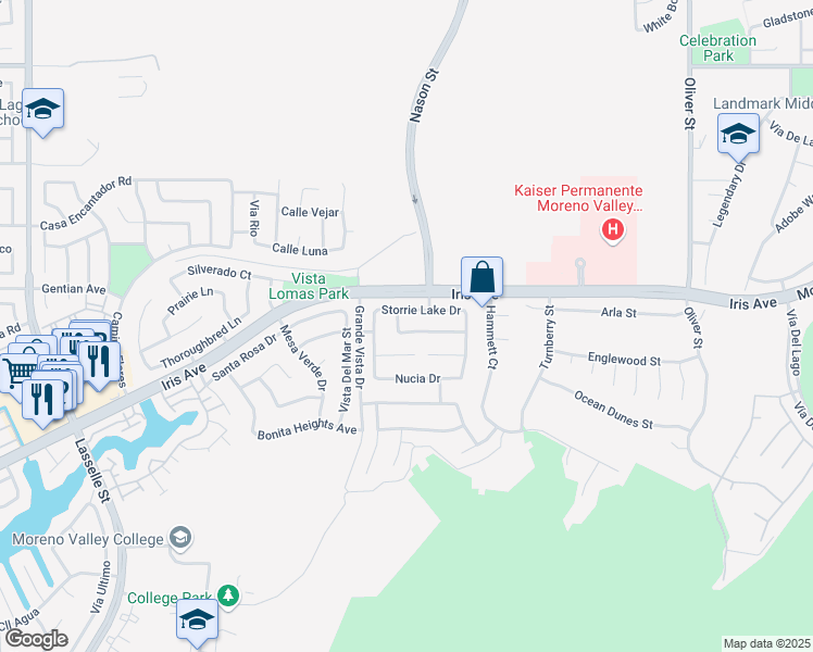 map of restaurants, bars, coffee shops, grocery stores, and more near 26902 Winter Park Place in Moreno Valley