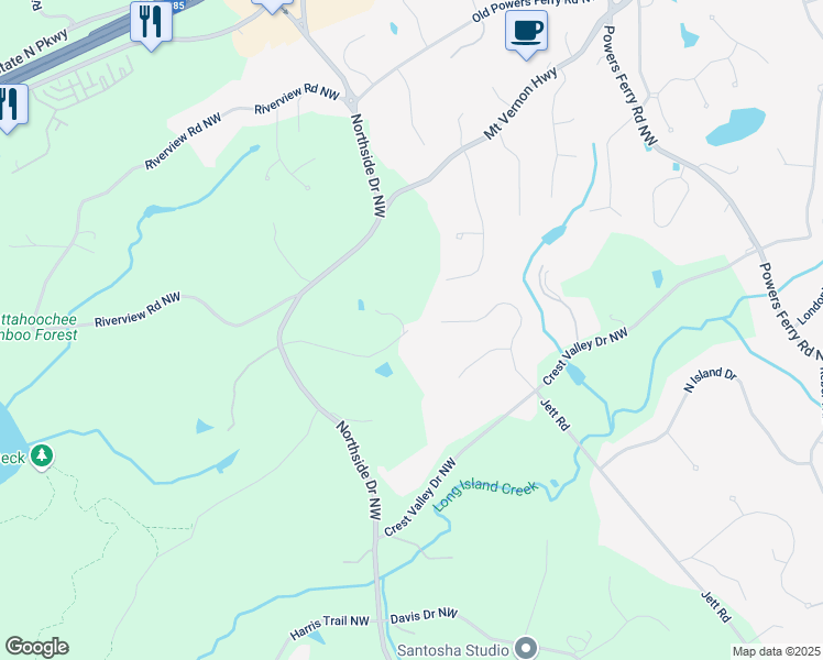 map of restaurants, bars, coffee shops, grocery stores, and more near 70 Finch Forest Trail Northwest in Atlanta