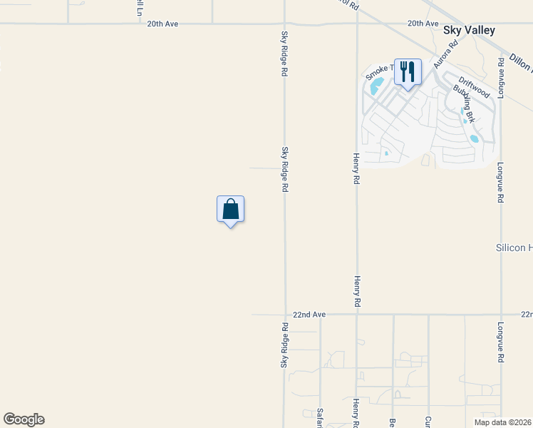 map of restaurants, bars, coffee shops, grocery stores, and more near 21325 Sky Ridge Road in Desert Hot Springs