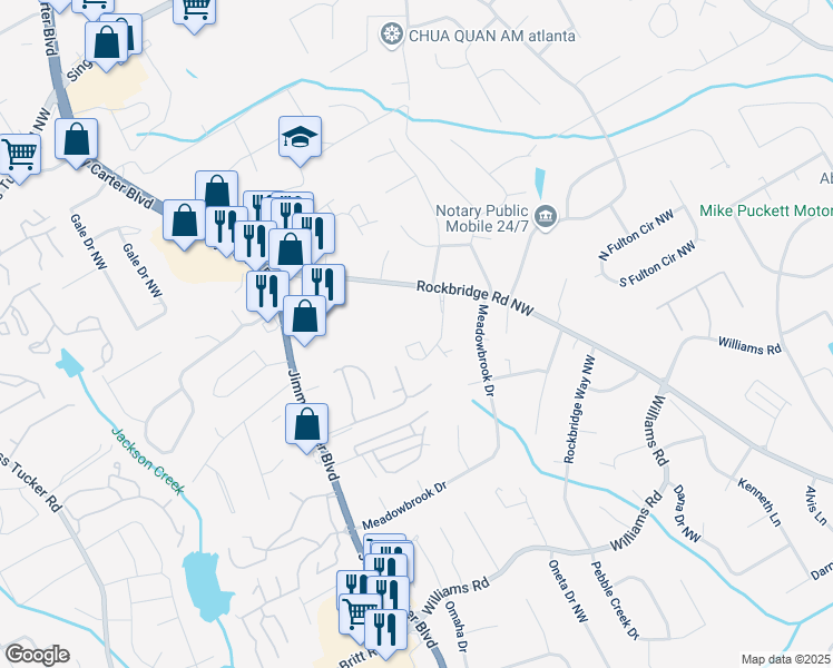 map of restaurants, bars, coffee shops, grocery stores, and more near 897 Redwood Drive Northwest in Norcross
