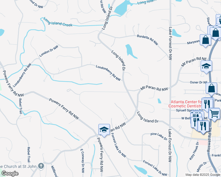 map of restaurants, bars, coffee shops, grocery stores, and more near 265 Tara Trail Northwest in Atlanta