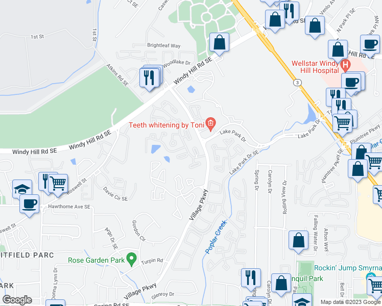 map of restaurants, bars, coffee shops, grocery stores, and more near 13 Little Silver Court in Smyrna