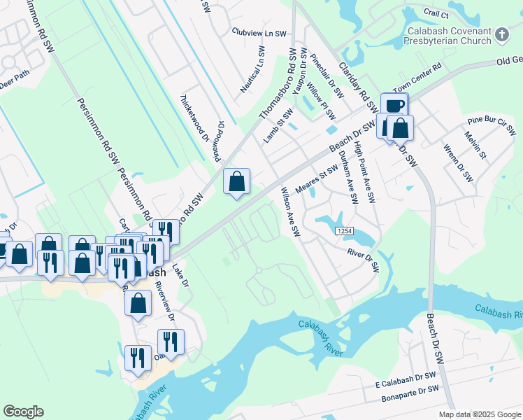 map of restaurants, bars, coffee shops, grocery stores, and more near 1101 Skylar Cove Lane in Calabash