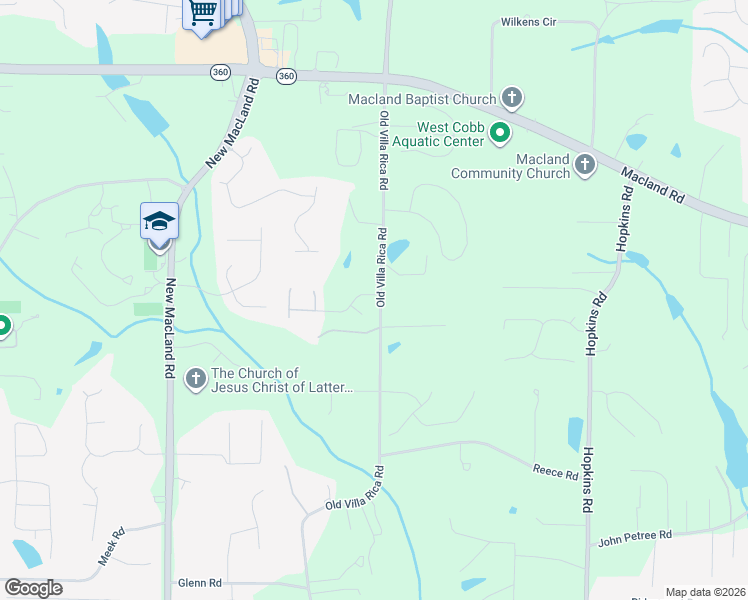 map of restaurants, bars, coffee shops, grocery stores, and more near 3905 Hemingway Drive in Powder Springs