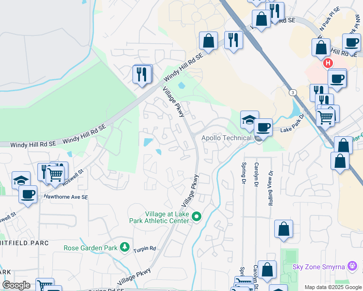 map of restaurants, bars, coffee shops, grocery stores, and more near 13 Little Silver Court in Smyrna