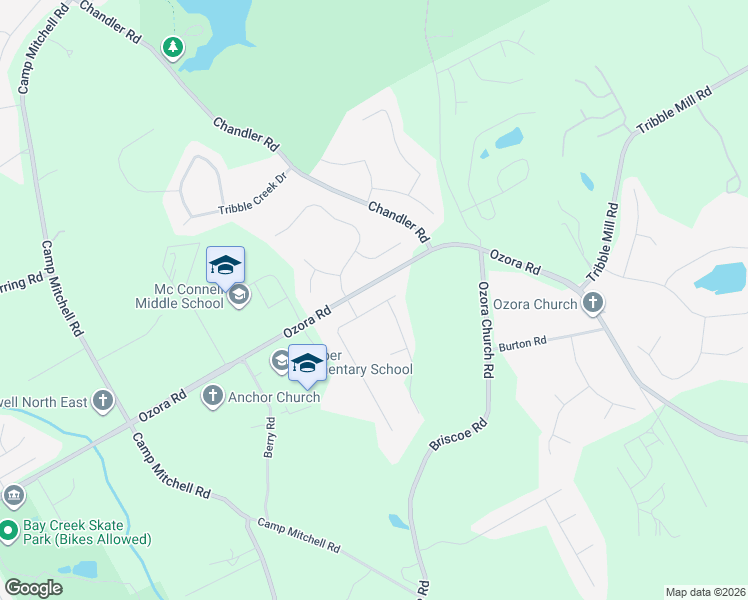 map of restaurants, bars, coffee shops, grocery stores, and more near 3152 Parks Run in Loganville