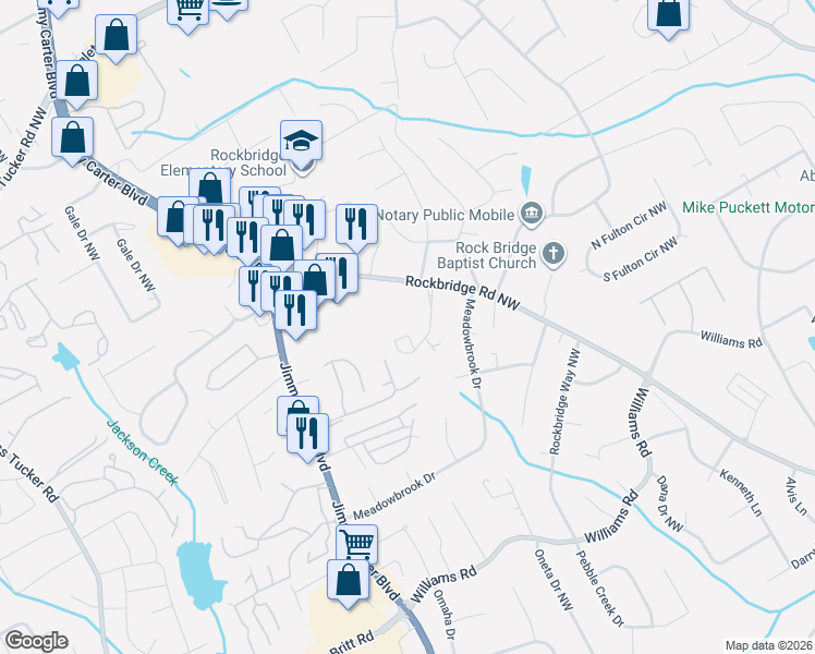 map of restaurants, bars, coffee shops, grocery stores, and more near 913 Redwood Drive Northwest in Norcross