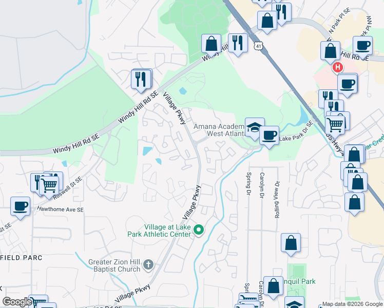 map of restaurants, bars, coffee shops, grocery stores, and more near 32 Little Silver Court in Smyrna