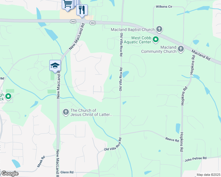map of restaurants, bars, coffee shops, grocery stores, and more near 3947 Hemingway Drive in Powder Springs