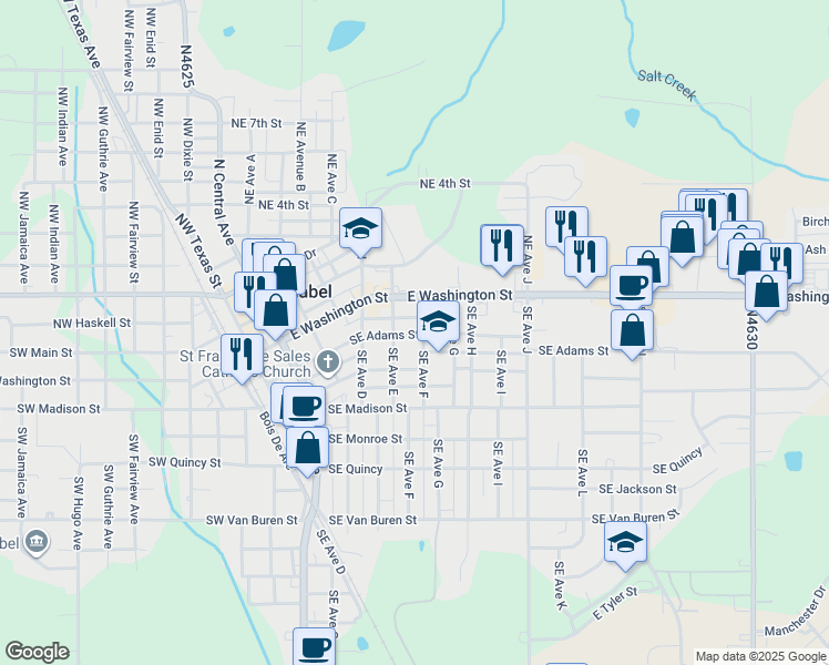 map of restaurants, bars, coffee shops, grocery stores, and more near in Idabel