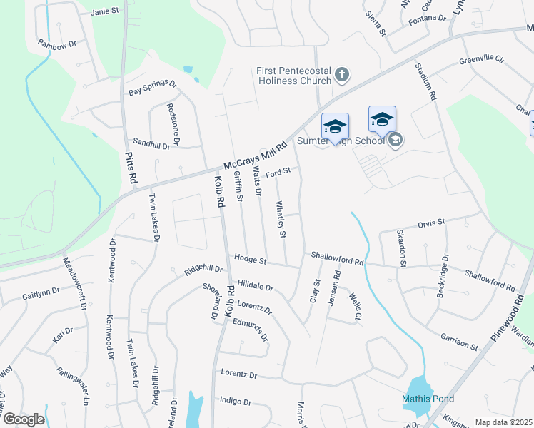 map of restaurants, bars, coffee shops, grocery stores, and more near 875 Watts Drive in Sumter