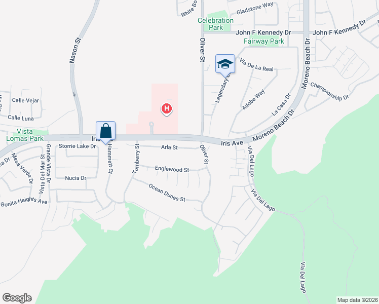 map of restaurants, bars, coffee shops, grocery stores, and more near 27397 Arla Street in Moreno Valley