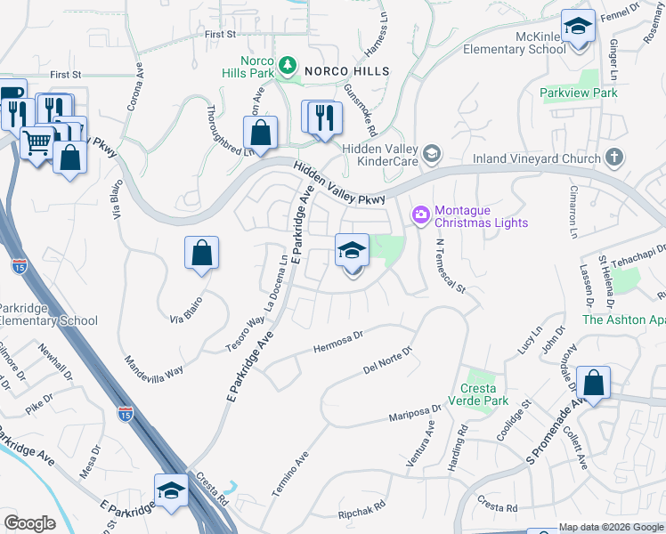 map of restaurants, bars, coffee shops, grocery stores, and more near 839 Allen Drive in Corona