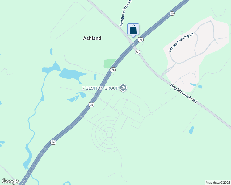 map of restaurants, bars, coffee shops, grocery stores, and more near 2853 Brookstone Crossing in Bogart