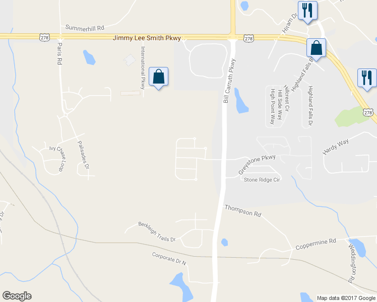 map of restaurants, bars, coffee shops, grocery stores, and more near 137 Darbys Run Way in Hiram
