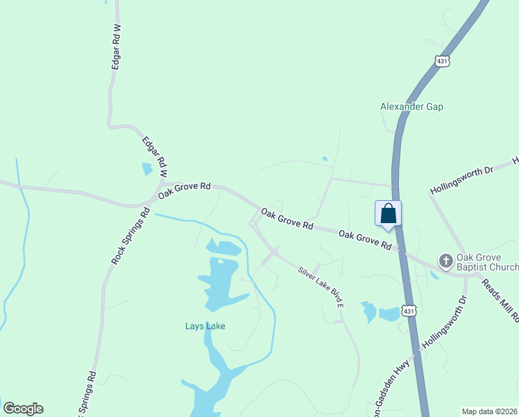 map of restaurants, bars, coffee shops, grocery stores, and more near 2 Silver Lake Boulevard East in Gadsden