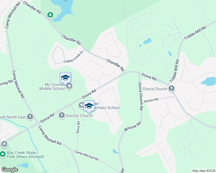 map of restaurants, bars, coffee shops, grocery stores, and more near 3145 Parks Run in Loganville