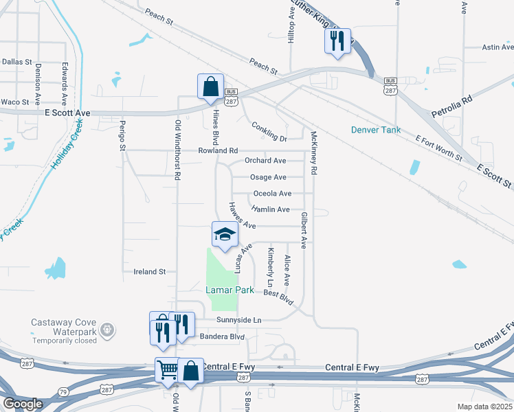 map of restaurants, bars, coffee shops, grocery stores, and more near 1612 Hamlin Avenue in Wichita Falls