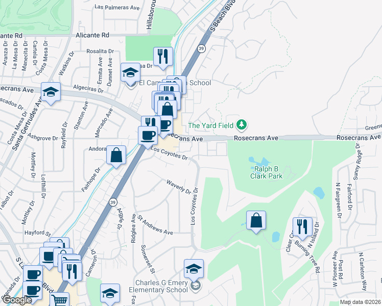map of restaurants, bars, coffee shops, grocery stores, and more near 8629 Buena Tierra Place in Buena Park