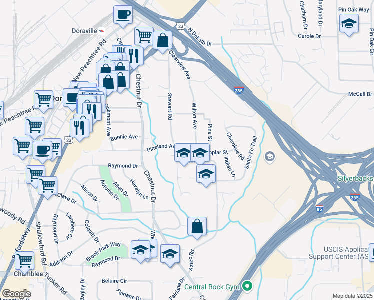 map of restaurants, bars, coffee shops, grocery stores, and more near 2805 Pineland Avenue in Doraville